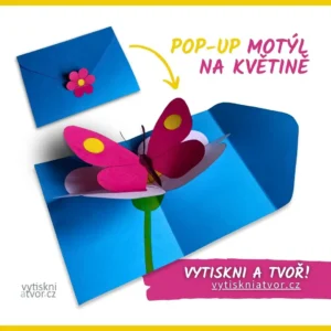 pop-up přání s motýlem na květině v obálce