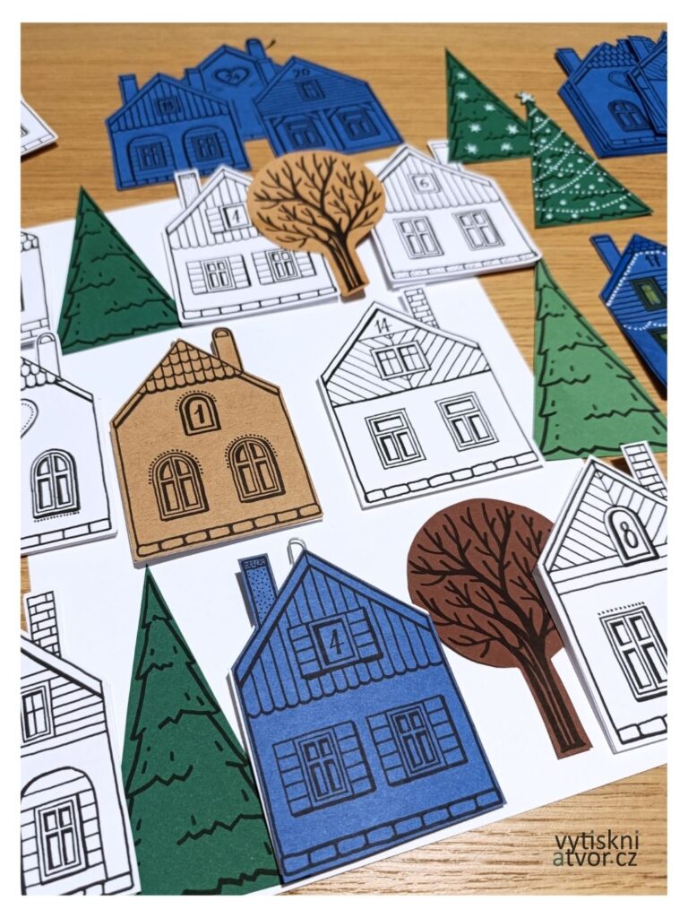 příprava adventních domečků pro ADVENT jako vystřižený - výběr barev